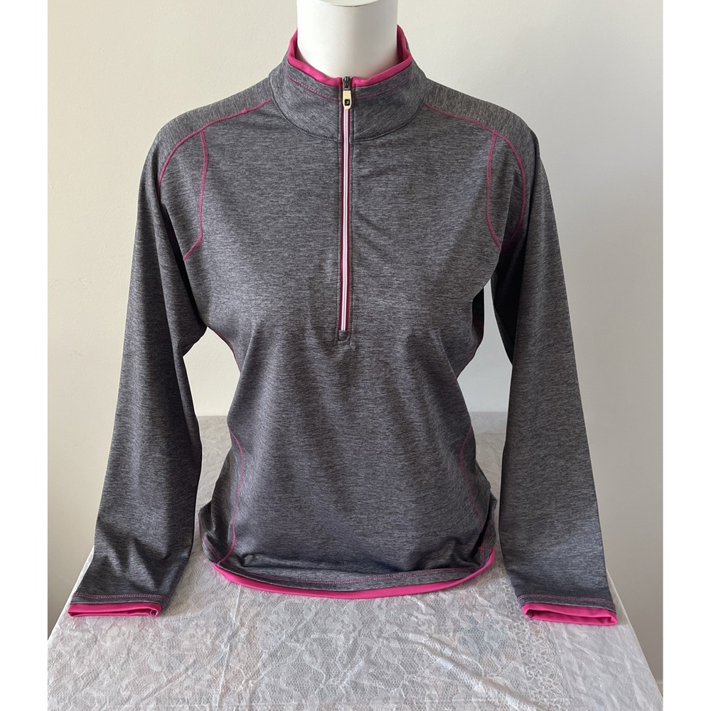 Footjoy Women's Pullover 1/4 Zip Jacket Medium Gray Pink Golf Active Stretch